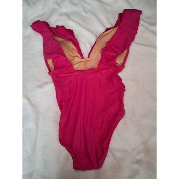 J.Crew Ruched Ruffle One Piece Swimsuit Fuchsia Pink Beach BP222 Size 10 NWT - Picture 6 of 9